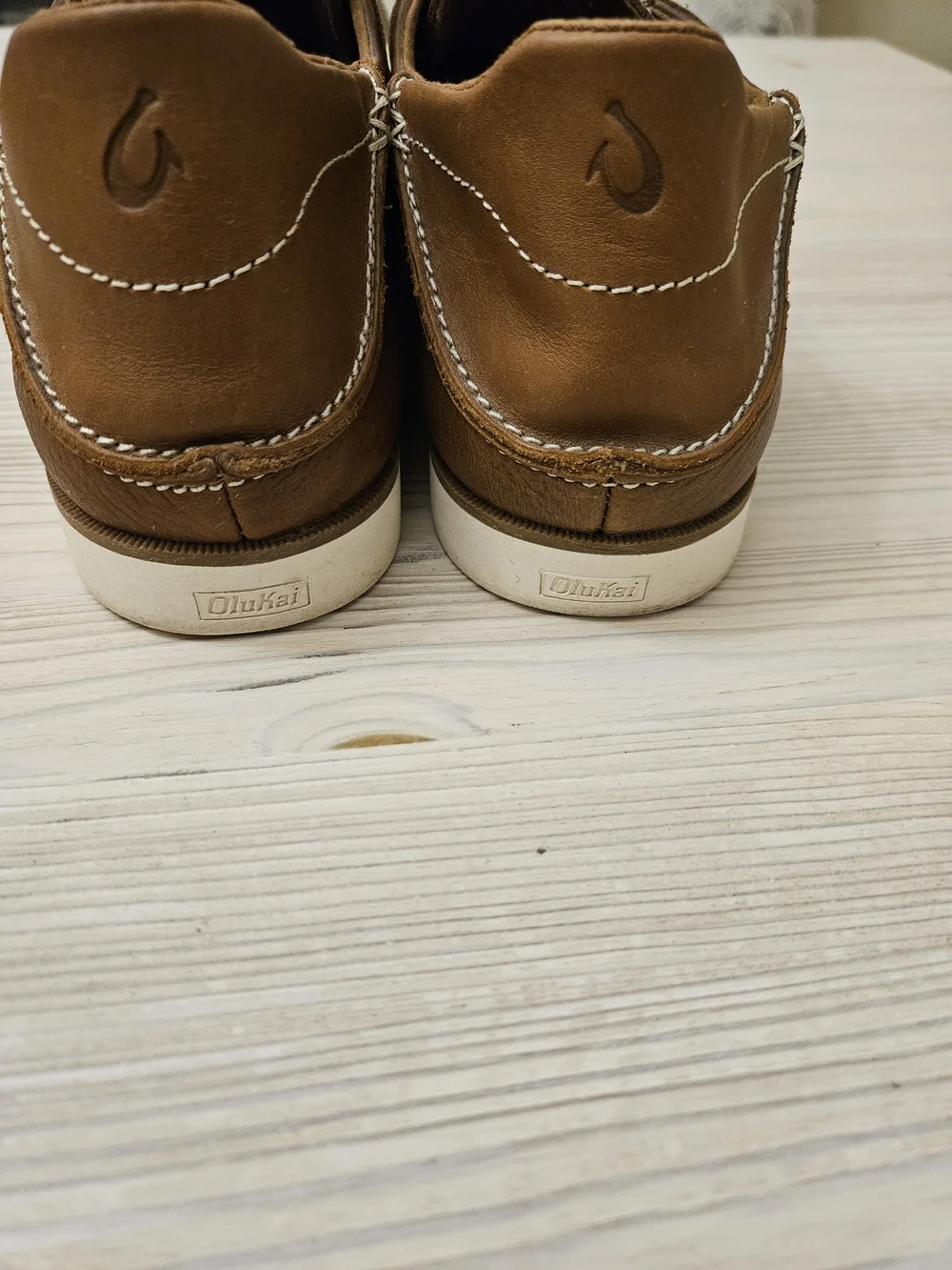 OluKai Men's Chestnut Brown Leather Boat Shoes